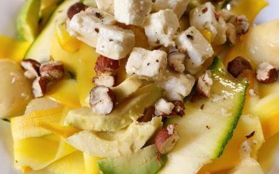 Recette Salade fraîcheur, Courgettes, pêches et fêta